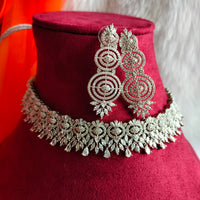 N0435_Elegant dazzling American Diamond stones embellished necklace set with delicate stone work.