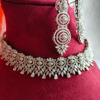 N0435_Elegant dazzling American Diamond stones embellished necklace set with delicate stone work.