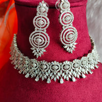 N0435_Elegant dazzling American Diamond stones embellished necklace set with delicate stone work.