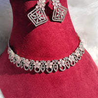 N0476_Gorgeous necklace embellished with american diamond stones with a touch of pink stones with delicate work.