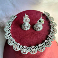 N0439_Elegant American Diamond stones embellished necklace set with delicate stone work studded with a touch of pink stones.