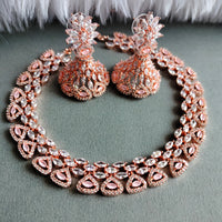 N0443_Designer american diamond embellished necklace with a touch of delicate stone work.