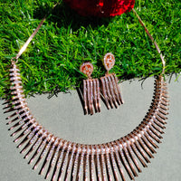 N01193_ Ravishing rose gold American Diamond engraved choker necklace with delicate craft work.