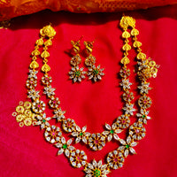 N0465_Gorgeous  gold plated American Diamond stones embellished necklace set with delicate stone work with a touch of red & green ruby stones.