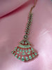 M024_Elegant designer rose gold American diamond studded Maang tika with delicate stone work.