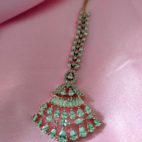 M024_Elegant designer rose gold American diamond studded Maang tika with delicate stone work.