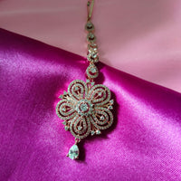M023_Beautiful rose gold  flower design American diamond studded Maang tika with delicate stone work.