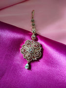 M023_Beautiful rose gold  flower design American diamond studded Maang tika with delicate stone work.