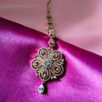 M023_Beautiful rose gold  flower design American diamond studded Maang tika with delicate stone work.