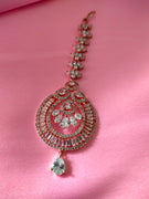 M020_Gorgeous Tear drop shaped American diamond studded rose gold Maang tika.