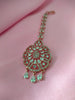 M026_Classic flower design oval shaped rose gold American diamond studded Maang tika with delicate stone work.