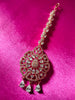 M026_Classic flower design oval shaped rose gold American diamond studded Maang tika with delicate stone work.
