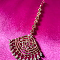 M021_Beautiful Broad design rose gold American diamond studded Maang tika.