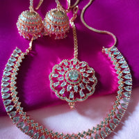 N0424_1_Gorgeous  designer rose gold american diamond embellished necklace set with a touch of  white stones.