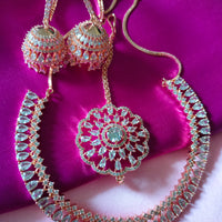N0424_1_Gorgeous  designer rose gold american diamond embellished necklace set with a touch of  white stones.