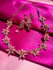 N0488_Lovely flower design american diamond studded choker necklace set with a touch of pink stones.