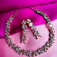 N0490_Lovely designer rose gold american diamond studded choker necklace set.