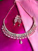 N0487_Gorgeous american diamond studded  choker necklace set with a touch of square shaped pink stones.