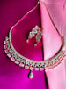 N0487_Gorgeous american diamond studded  choker necklace set with a touch of square shaped pink stones.
