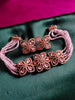 N0498_Classy pink crystal flower design choker necklace set studded  with  American diamond stones.