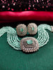 N0503_Classic designer sea green crystal Grand Square shaped pendant choker necklace set studded  with  American diamond stones.