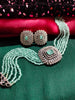 N0503_Classic designer sea green crystal Grand Square shaped pendant choker necklace set studded  with  American diamond stones.