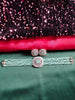 N0503_Classic designer sea green crystal Grand Square shaped pendant choker necklace set studded  with  American diamond stones.