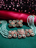 N0499_Classy sea green crystal flower design choker necklace set studded  with  American diamond stones.