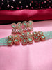 N0499_Classy sea green crystal flower design choker necklace set studded  with  American diamond stones.