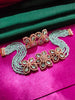 N0499_Classy sea green crystal flower design choker necklace set studded  with  American diamond stones.
