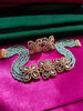 N0499_Classy sea green crystal flower design choker necklace set studded  with  American diamond stones.