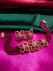 N0500_Classy Magenta crystal flower design choker necklace set studded  with  American diamond stones.