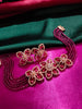 N0500_Classy Magenta crystal flower design choker necklace set studded  with  American diamond stones.