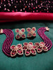 N0500_Classy Magenta crystal flower design choker necklace set studded  with  American diamond stones.