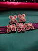 N0500_Classy Magenta crystal flower design choker necklace set studded  with  American diamond stones.