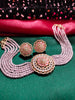 N0504_Classic designer pink crystal Grand Square circular pendant choker necklace set studded  with  American diamond stones.