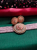 N0504_Classic designer pink crystal Grand Square circular pendant choker necklace set studded  with  American diamond stones.