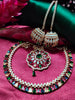N0505_Gorgeous  designer rose gold american diamond embellished necklace set with a touch of  multi colour