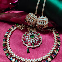 N0505_Gorgeous  designer rose gold american diamond embellished necklace set with a touch of  multi colour