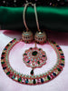 N0505_Gorgeous  designer rose gold american diamond embellished necklace set with a touch of  multi colour