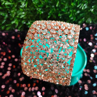 B0310_Designer rose gold broad  bracelets studded with delicate work of american diamond stones.