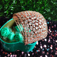 B0310_Designer rose gold broad  bracelets studded with delicate work of american diamond stones.