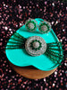 N0506_Classic designer green crystal Grand circular pendant choker necklace set studded  with  American diamond stones.