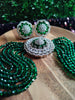 N0506_Classic designer green crystal Grand circular pendant choker necklace set studded  with  American diamond stones.
