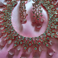 N0512_Elegant designer signature American Diamond stones embellished Choker necklace set with delicate stone work with a touch of pink stones.
