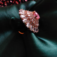 R041_Lovely designer American Diamond studded statement ring with delicate stone work with a touch of pink stones.