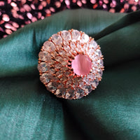 R041_Lovely designer American Diamond studded statement ring with delicate stone work with a touch of pink stones.