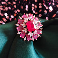 R040_Lovely American Diamond studded ring with a touch of pink stones.