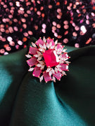 R040_Lovely American Diamond studded ring with a touch of pink stones.