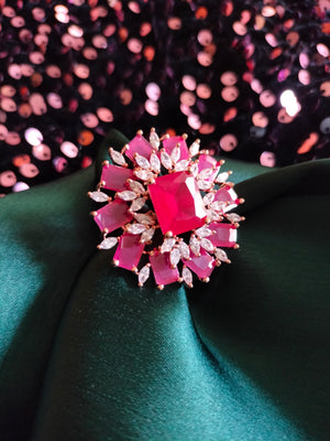 R040_Lovely American Diamond studded ring with a touch of pink stones.